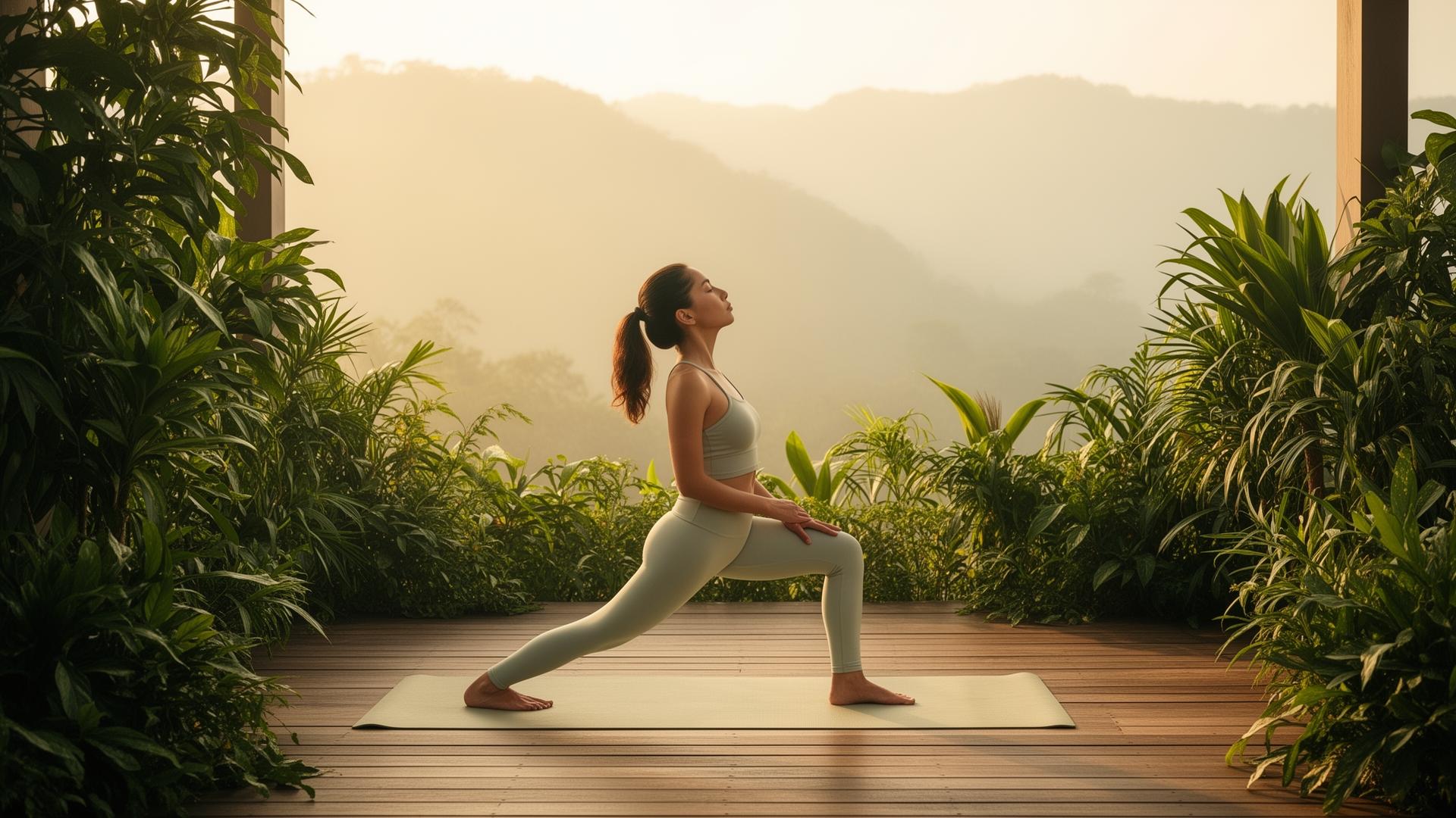 Serene wellness scene with yoga and nature